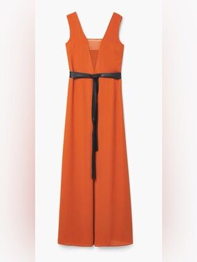 Mango Orange Maxi Prom Dress with Black Tassel Belt